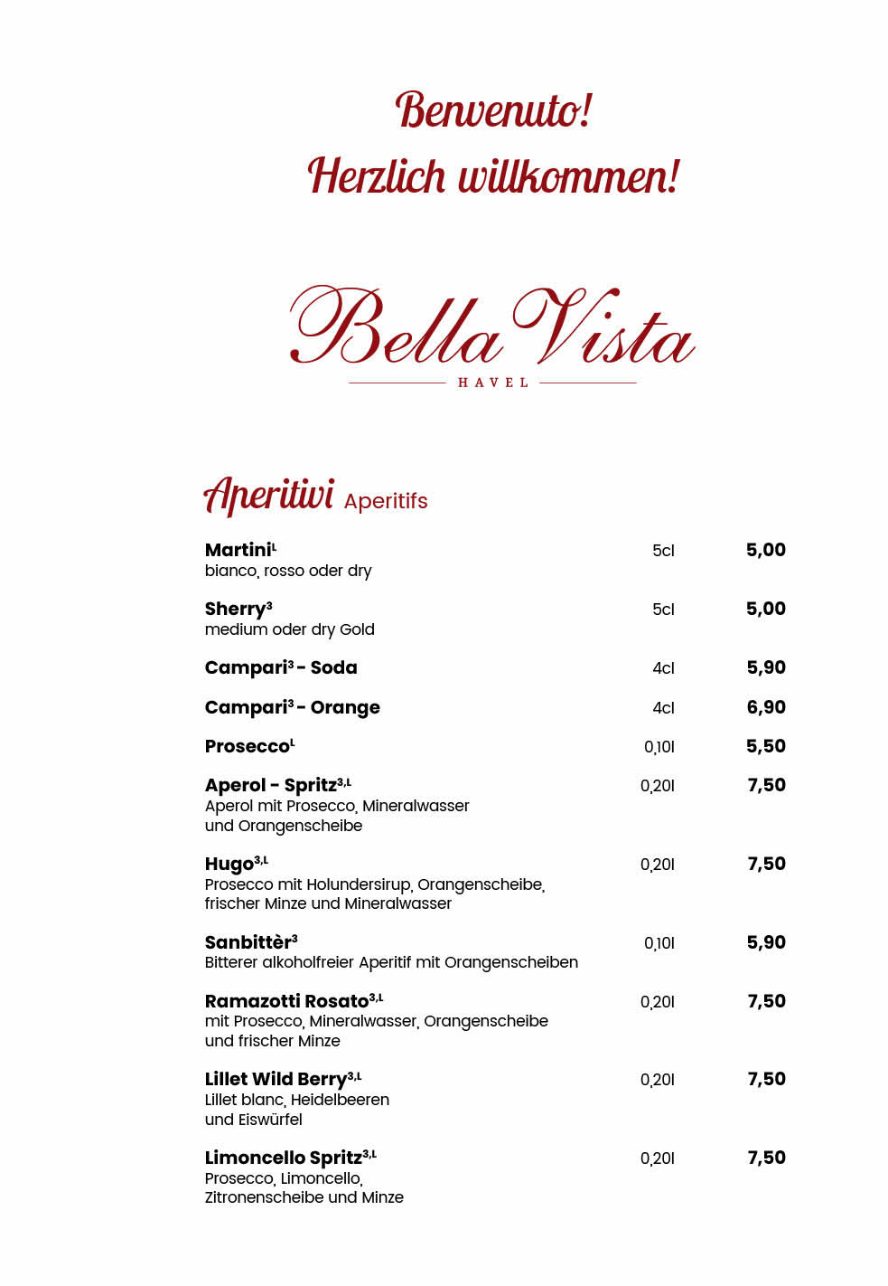 Restaurant Bella Vista Hohen Neuendorf Speisekarte