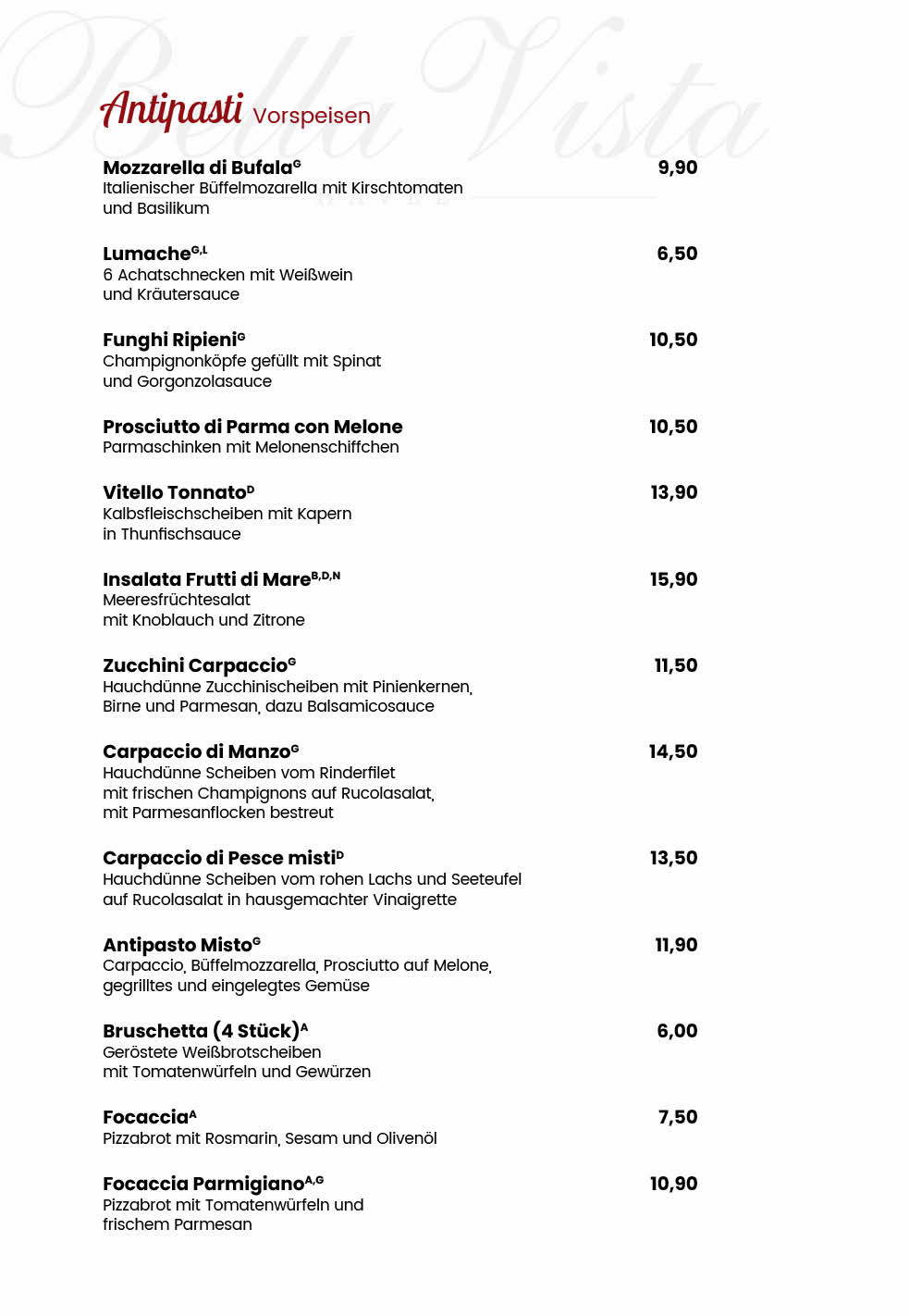 Restaurant Bella Vista Hohen Neuendorf Speisekarte 2